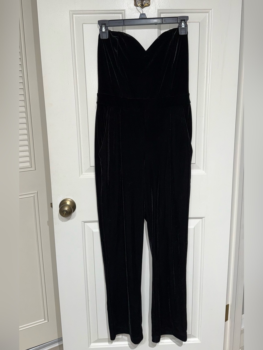 Express Black Strapless Velvet Jumpsuit